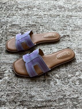 Journee Collection Lavender Slide Sandals with Brown Footbed